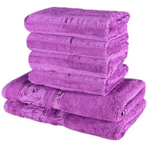 EMI Sada 6 kusů fialových bambusových osušek a ručníků 70x140,50x100