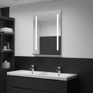 Koupelnové nástěnné zrcadlo s LED světlem a policí 60 x 80 cm
