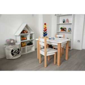 Vingo Dětský stolek a dvě židličky s přihrádkami v bílo-přírodní odstínu