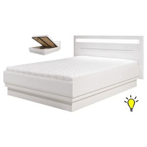 Moderní postel Irma 140x200cm s úložným prostorem a osvětlením - bílá