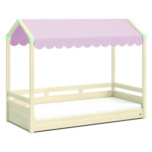Domečková postel se stříškou Fairy II - dub světlý/růžová