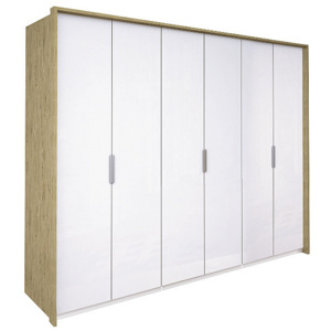 Šestidveřová šatní skříň TOSKANIA bez zrcadla, 274,2x213,2x60, bílá lesk/dub San Marino