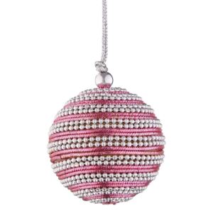 Butlers HANG ON Vánoční koule s proužky 6 cm - v. růžová/stříbrná