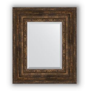 Zrcadlo s fazetou v rámu, patinovaný dřevěný ornament