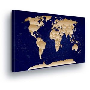 Obraz na plátně - Béžová Mapa Světa na Modrém Pozadí 60x40 cm