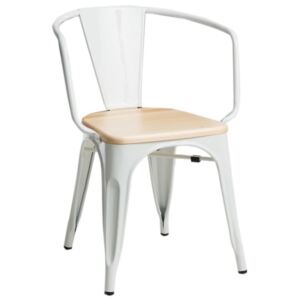 Jídelní židle Tolix 45 s područkami, bílá/borovice