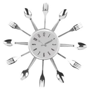 ISO Kuchyňské nástěnné hodiny s příbory, stříbrná, 7962