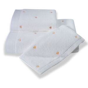Malý ručník MICRO LOVE 32x50 cm Bílá / lososové srdíčka, 550 gr / m², Česaná prémiová bavlna 100% MICRO