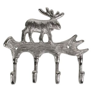 Stříbrný nástěnný věšák s jelenem Brudy - 19*3,5*22cm