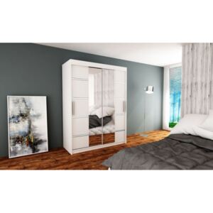 Krásná šatní skříň s posuvnými dveřmi a zrcadly Vivien 150 v barvě bíla