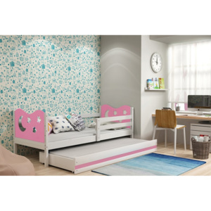 Dětská postel KAMIL 2 + matrace + rošt ZDARMA, 90x200, bílý, růžová