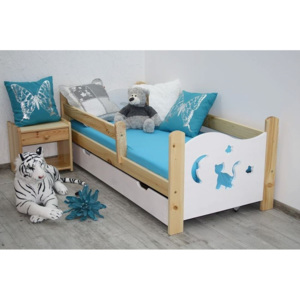 Dětská postel se zábranou MICI + matrace + rošt ZDARMA, borovice/bílá, 160x70 cm