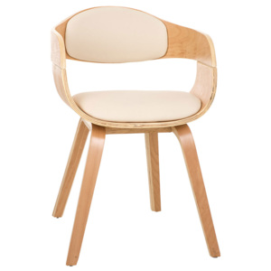 Jídelní židle s čalouněním v krémové ekokůži s dřevěnou konstrukcí SET 2 ks DO055