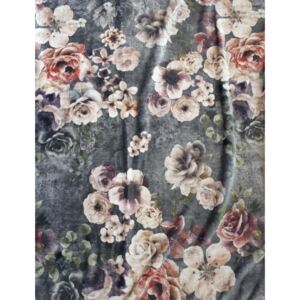 Šedý plyšový pléd /přehoz s květy Vintage - 130*170 cm