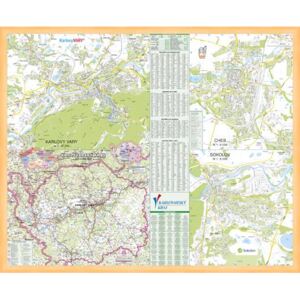 Nástěnná mapa Karlovarský kraj PF130 130 x 106 cm - dřevěný rám - světlý