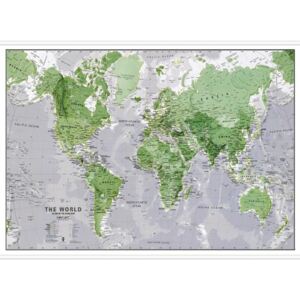Nástěnná mapa světa svítící ve tmě zelená 85 x 60 cm - lamino + lišty