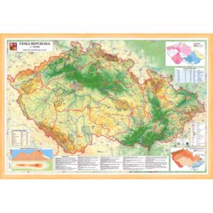 Zeměpisná nástěnná mapa ČR EX350 138 x 95 cm - dřevěný rám - světlý