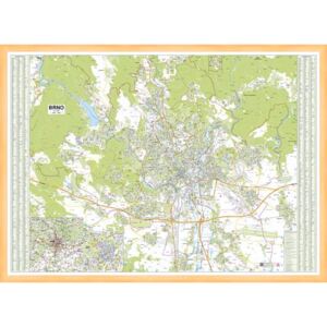 Nástěnná mapa Brno 138 x 99 cm - dřevěný rám - světlý