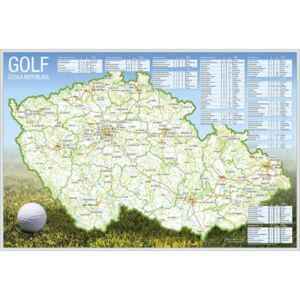 Stírací mapa golfových hřišť ČR 60 x 40 cm - hliníkový rám - stříbrný