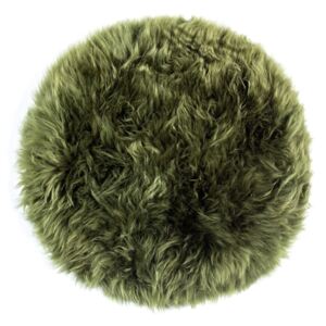 Tmavě zelený podsedák z ovčí kožešiny na jídelní židli Royal Dream Zealand Round, ⌀ 70 cm