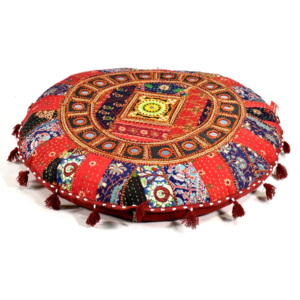 Kulatý meditační polštář se zrcátky, ručně vyšívaný patchwork, 70x70x10cm