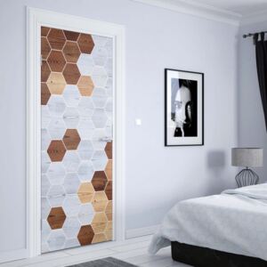 GLIX Fototapeta na dveře - Modern 3D Wood Hexagonal Design | 91x211 cm