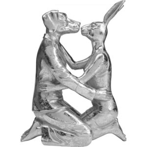 KARE DESIGN Soška Pes a Zajíc v objetí Stříbrná 45cm