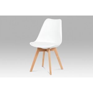 Jídelní židle, plast bílý / koženka bílá / masiv buk