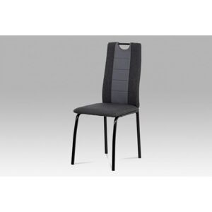 Jídelní židle, látka antracit + šedá ekokůže, kov matná černá