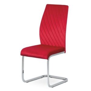 Jídelní židle - červená sametová látka, kovová chromovaná podnož