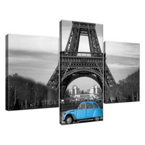 Obraz na plátně Modré auto před Eiffelovou věží 90x60cm 1804A_3B