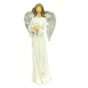 Anděl, polyresinová dekorace, barva šedo-bílo-stříbrná