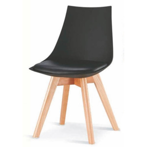 Plastová jídelní židle v černé barvě na dřevěné konstrukci v dekoru buk KN1158