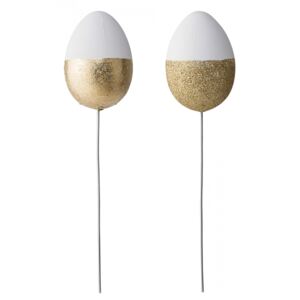 Dekorativní zapichovací vajíčko White/gold - set 2 ks