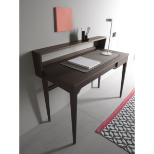 PAD - pracovní stůl (Stůl z ořechového dřeva nebo dubové dýhy, jedna zásuvka a odkládací víko. Psací podložka z regenerované kůže)