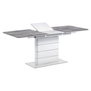 Rozkládací jídelní stůl HT-455 GREY 140+40x80 cm, vysoký lesk bílý/šedé sklo/nerez