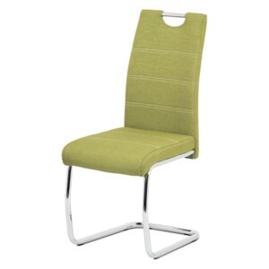 Jídelní židle HC-482 GRN2 látka zelená, bílé prošití, kov chrom
