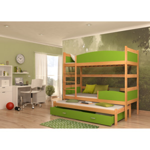 Dětská patrová postel SWING3 + rošt + matrace ZDARMA, 190x90, olše/zelený