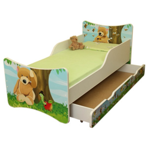 Dětská postel se zábranou a šuplík/y Medvídek - 160x90 cm