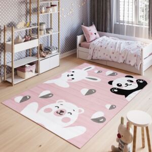 Dětský koberec PINKY DE78A Bear Panda Rabbit růžový - 80x150 cm