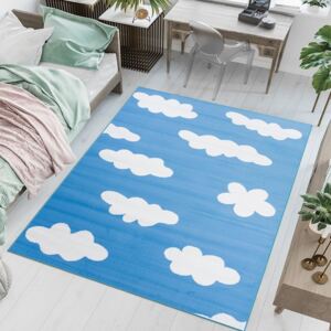 Dětský koberec PINKY T631A Blue Sky White Clouds modrý - 80x150 cm