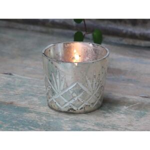 Skleněný svícen na čajovou svíčku Antique Silver