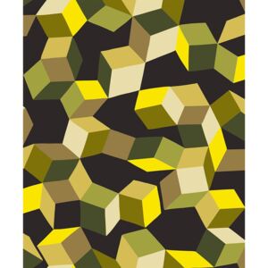 Postershop Vinylová omyvatelná tapeta 3D geometrické vzory žluto černé 53x1000 cm