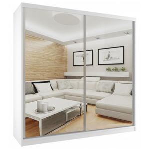 Luxusní šatní skříň s posuvnými zrcadlovými dveřmi zrcadlem šířka 200 cm bílý korpus - Bez dojezdu