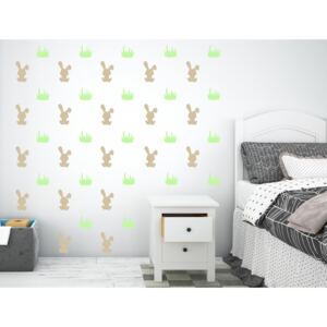 Zajíček + tráva - samolepky na zeď Barva: 81 light brown 61 green