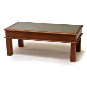 Konferenční stolek z teakového dřeva zdobený starými raznicemi, 60x90x45cm