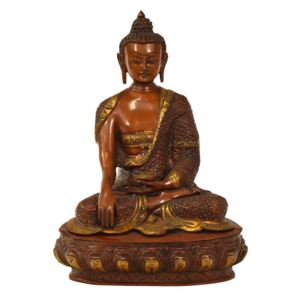 Buddha Šakjamuni, mosazná soška, měděná patina, 30x23x39cm