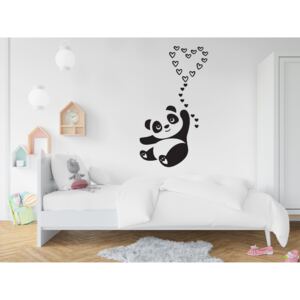 Panda s balónkem srdíček- samolepky na zeď Barevná varianta: žlutá