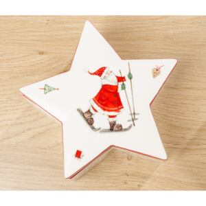 BOLTZE Vánoční porcelánová dóza hvězda se Santou, 19x8 cm