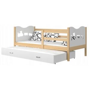 DOBRESNY Dětská dřevěná postel MAX P2 s přistýlkou Barva konstrukce: Olše, Barva ostatních dílů: Bílá, Vzory MAX: Vláček